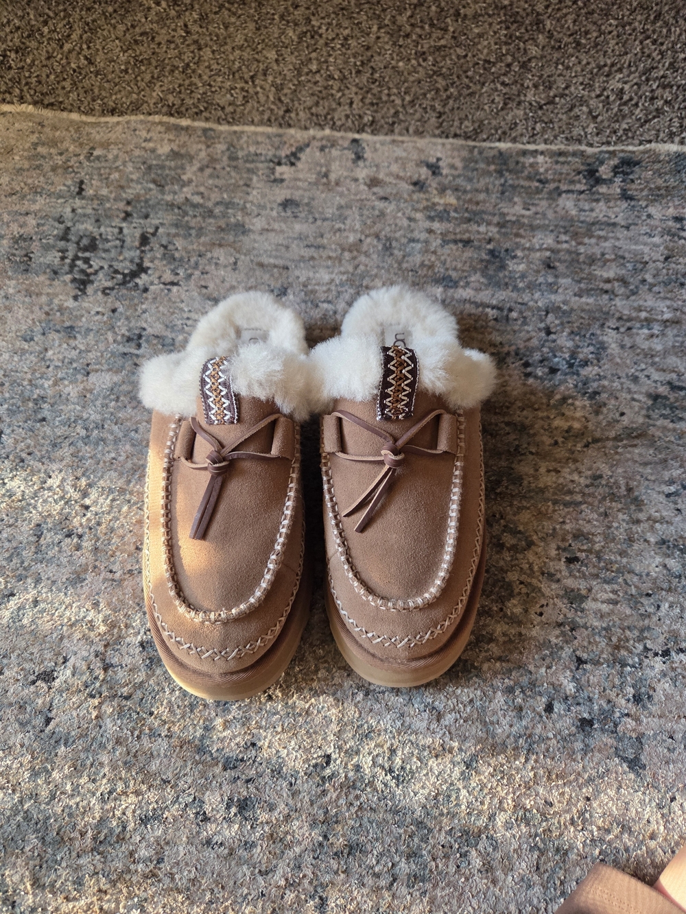 UGG Suede Faux-Fur Lined Moccasin Slippers - Tan